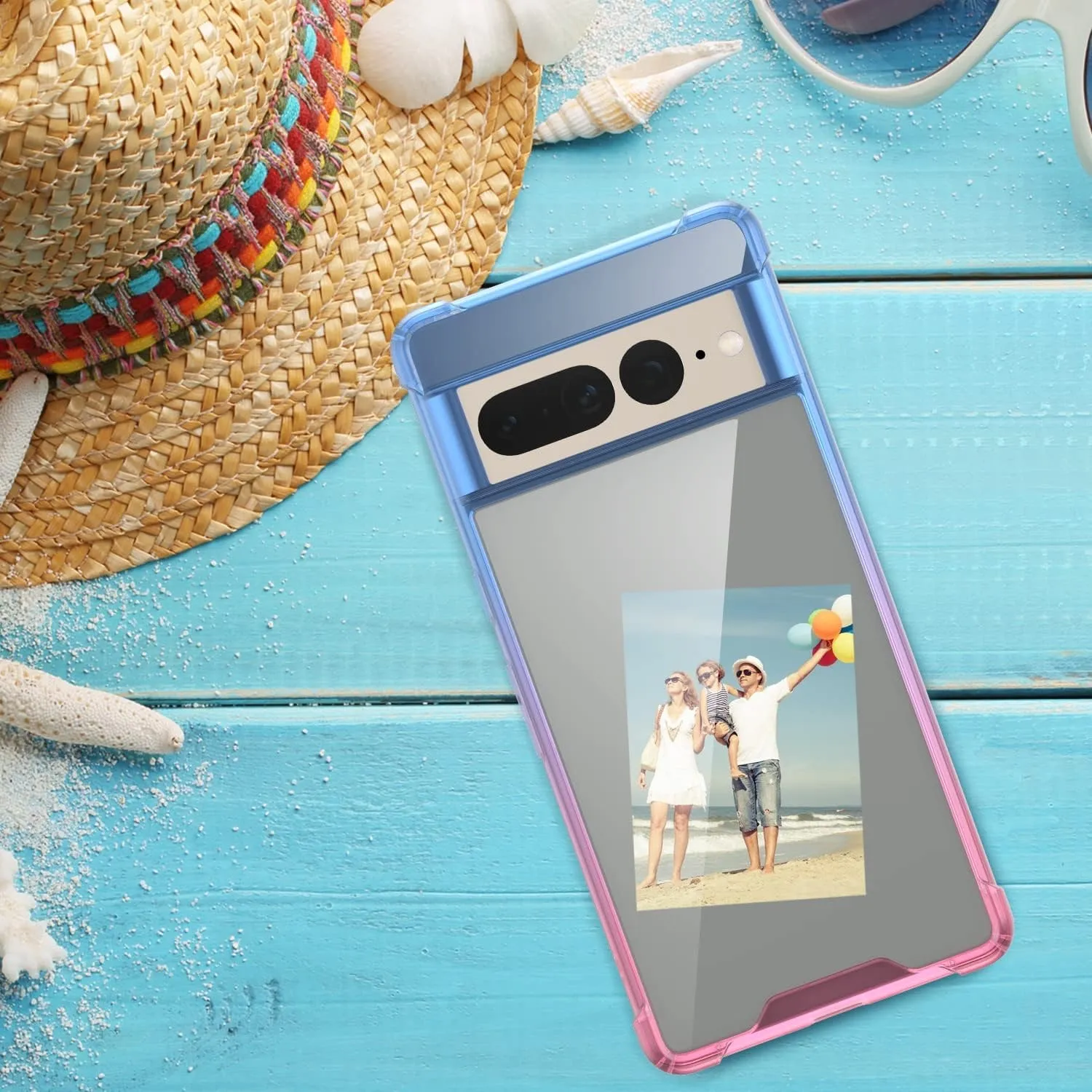 Google Pixel 7 Pro Case, Clear Cute Gradient Slim Phone Case Cover Blue Pink