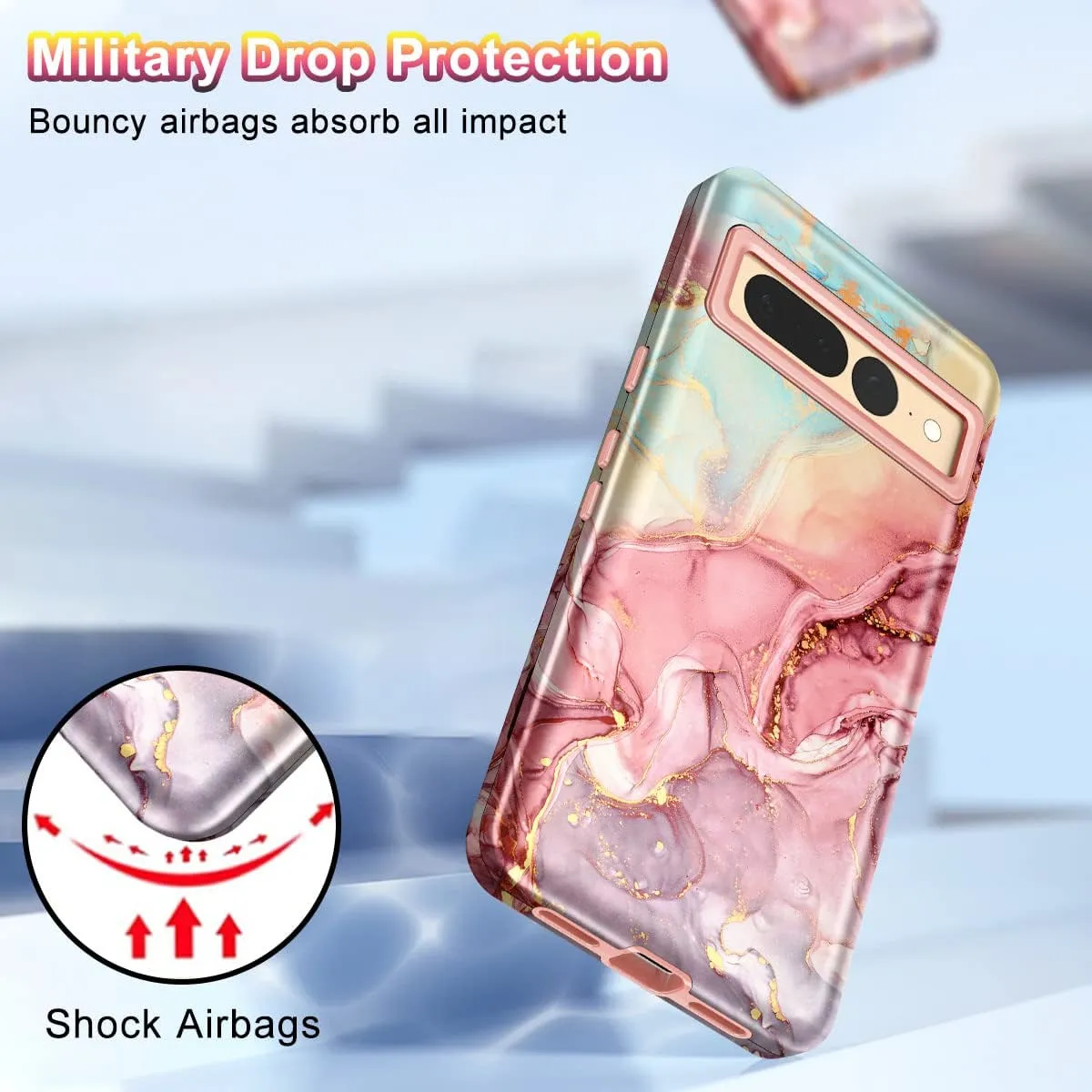 Google Pixel 7 Pro Marble Case | 3 in 1 Heavy Duty Cover