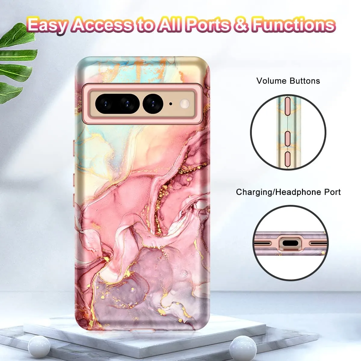 Google Pixel 7 Pro Marble Case | 3 in 1 Heavy Duty Cover