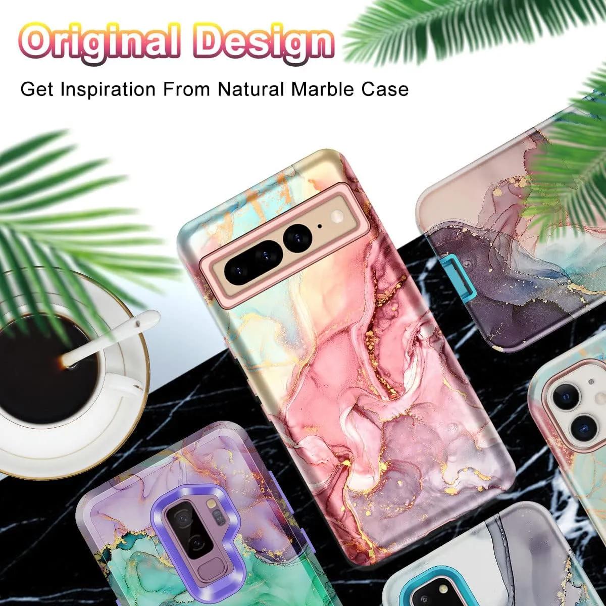Google Pixel 7 Pro Marble Case | 3 in 1 Heavy Duty Cover