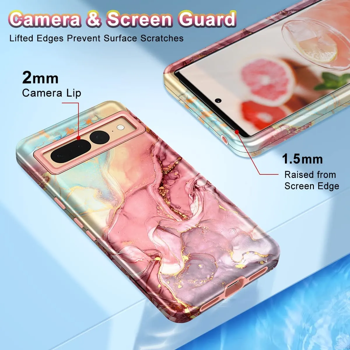 Google Pixel 7 Pro Marble Case | 3 in 1 Heavy Duty Cover
