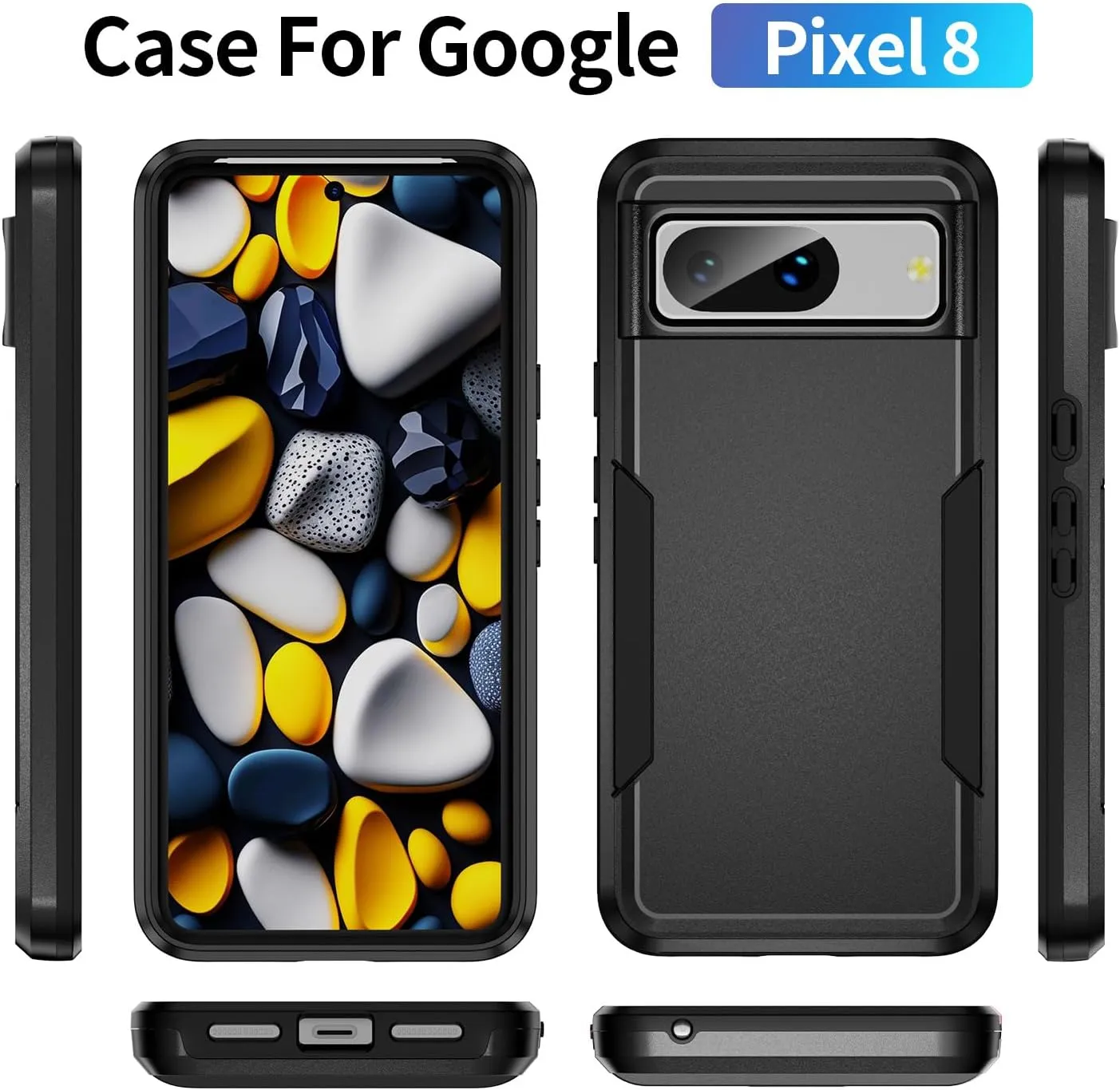 Google Pixel 8 Case Screen Protector Heavy-Duty Tough Rugged Shockproof Protective Case