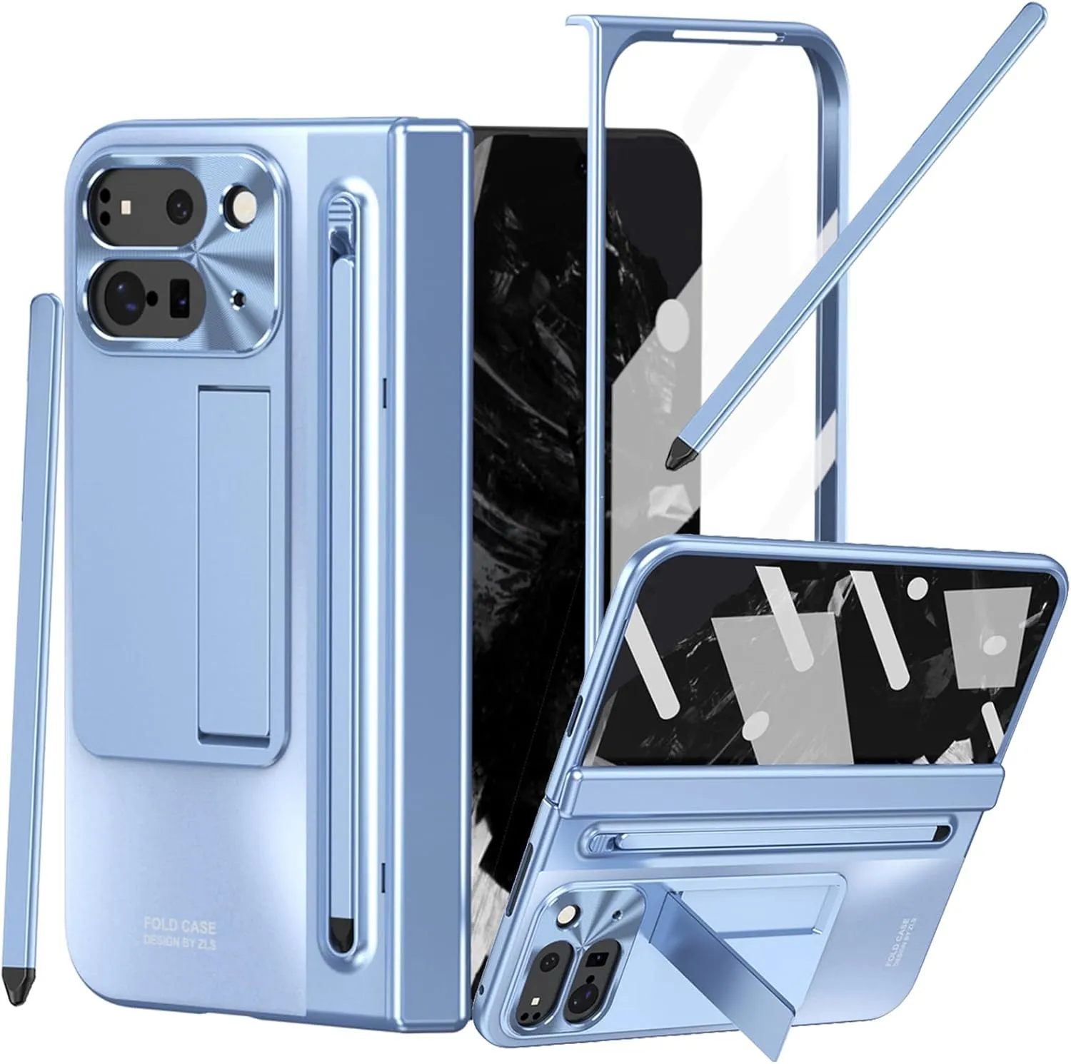 Google Pixel 9 Pro Fold Case Black Stylus & Pen Holder Google Pixel 9 Pro Kickstand Protective Case