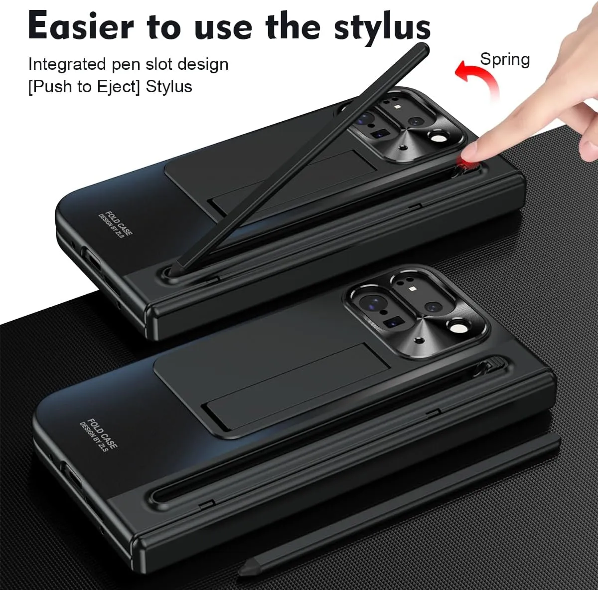 Google Pixel 9 Pro Fold Case Black Stylus & Pen Holder Google Pixel 9 Pro Kickstand Protective Case