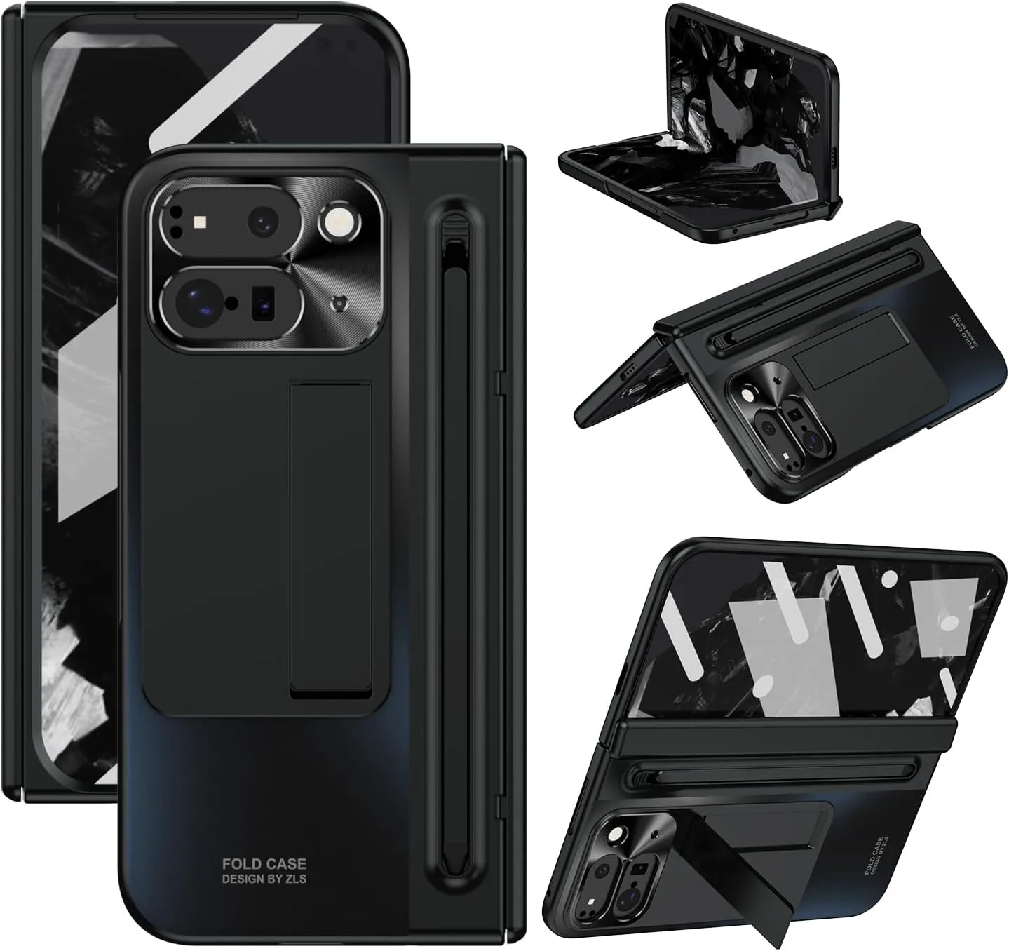 Google Pixel 9 Pro Fold Case Black Stylus & Pen Holder Google Pixel 9 Pro Kickstand Protective Case