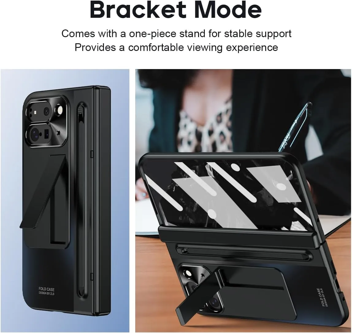 Google Pixel 9 Pro Fold Case Black Stylus & Pen Holder Google Pixel 9 Pro Kickstand Protective Case