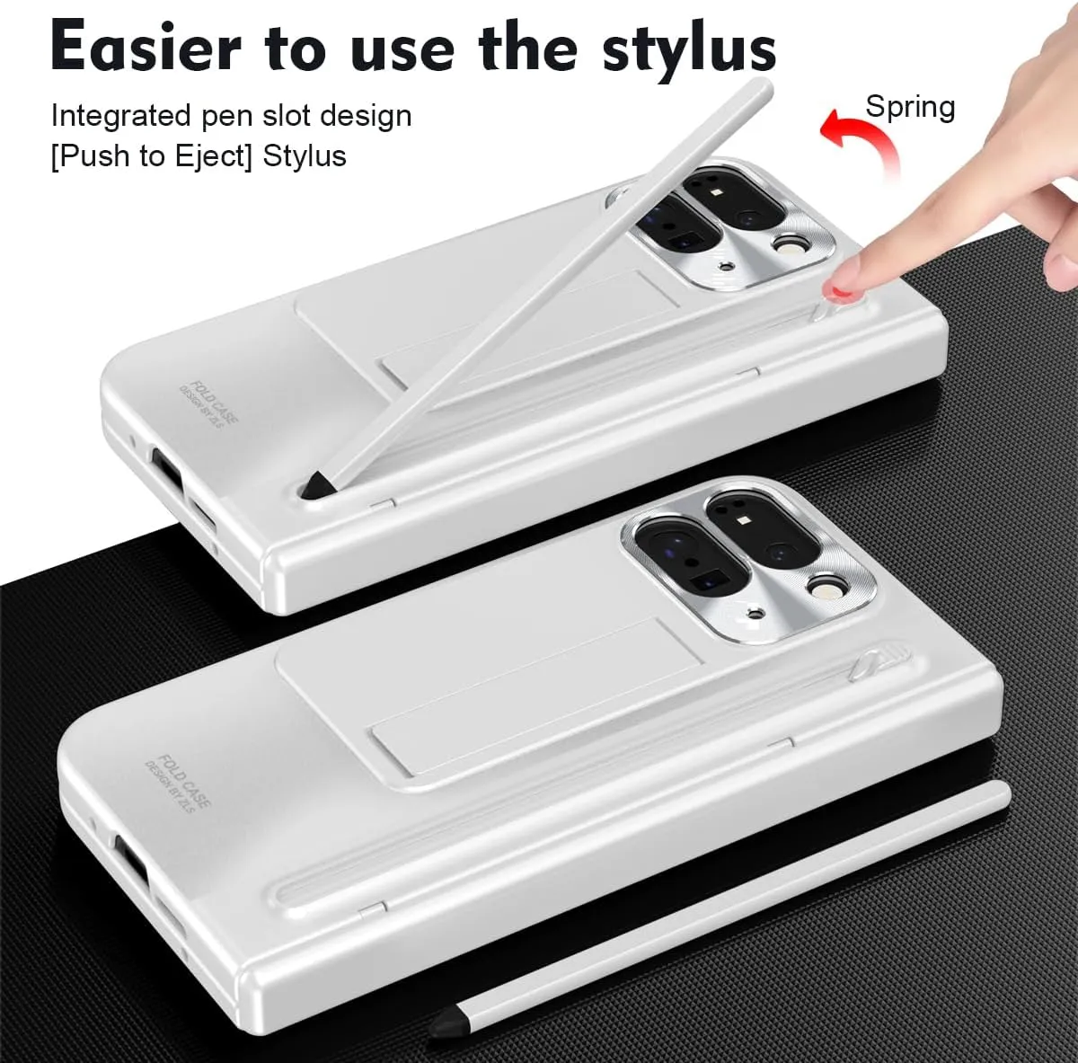 Google Pixel 9 Pro Fold Case Black Stylus & Pen Holder Google Pixel 9 Pro Kickstand Protective Case