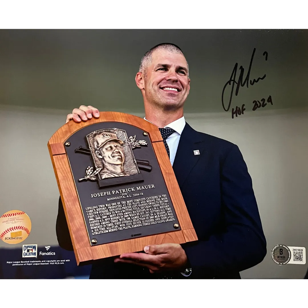Joe Mauer Autographed Hall Of Fame 8x10 Photo w/ HOF 2024 Inscription