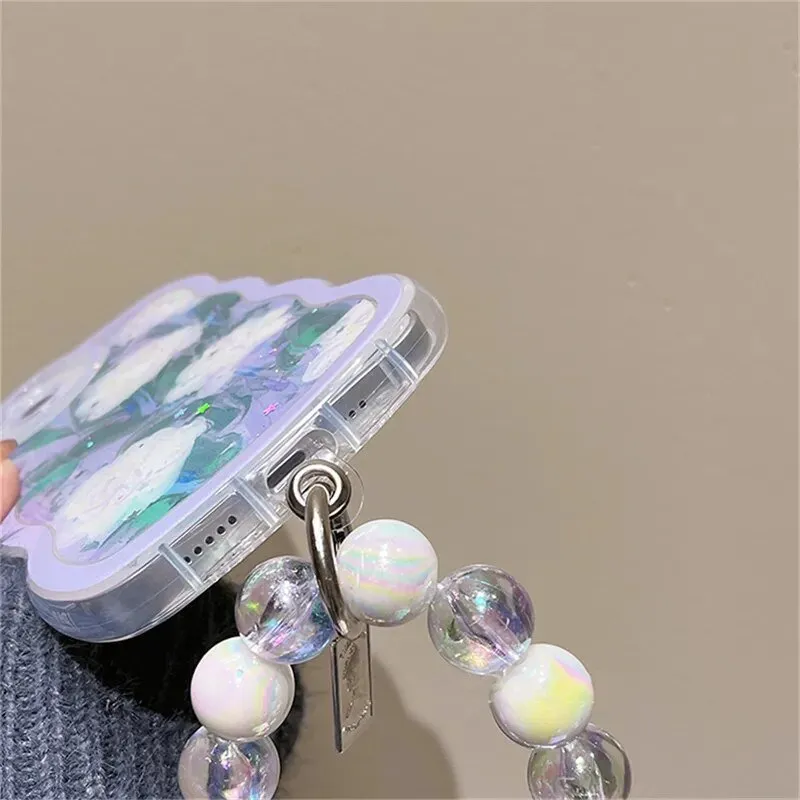 Kawaii Epoxy Glitter Flower iPhone Case with Bracelet