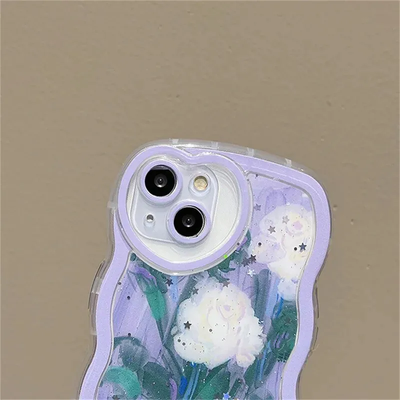 Kawaii Epoxy Glitter Flower iPhone Case with Bracelet