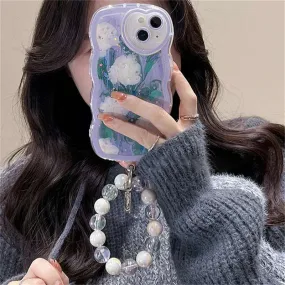 Kawaii Epoxy Glitter Flower iPhone Case with Bracelet