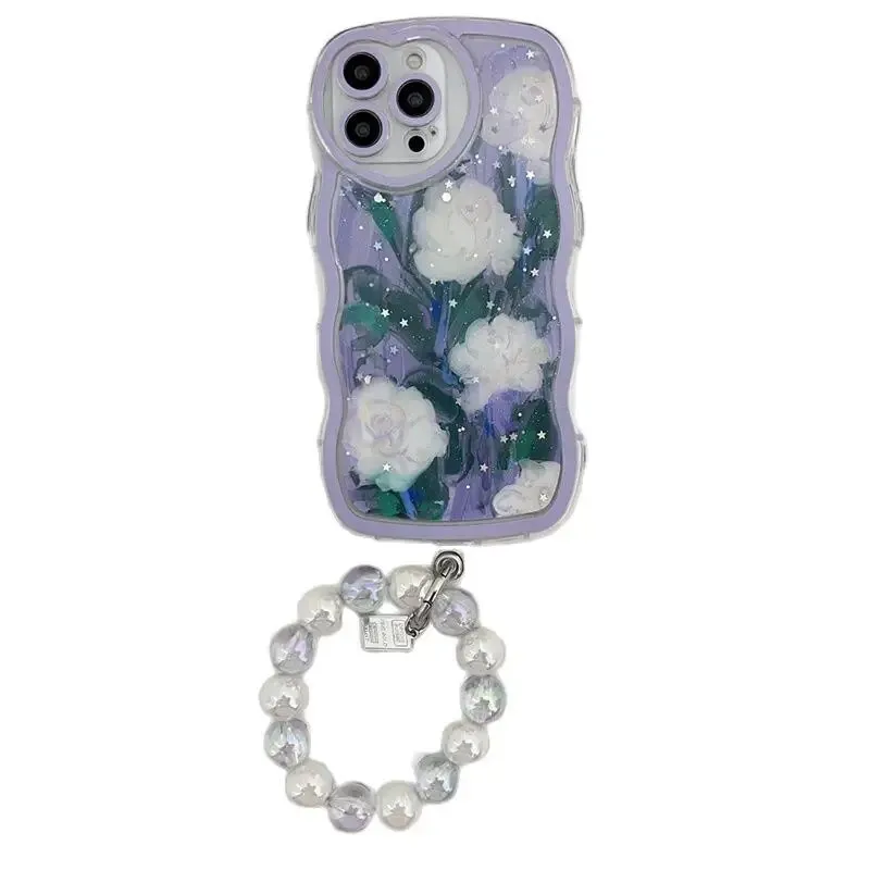 Kawaii Epoxy Glitter Flower iPhone Case with Bracelet