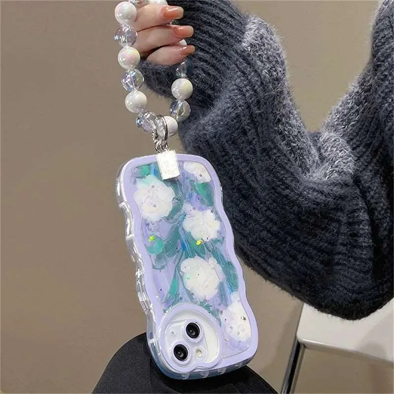 Kawaii Epoxy Glitter Flower iPhone Case with Bracelet