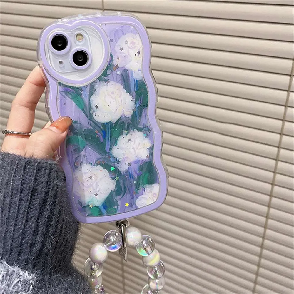 Kawaii Epoxy Glitter Flower iPhone Case with Bracelet
