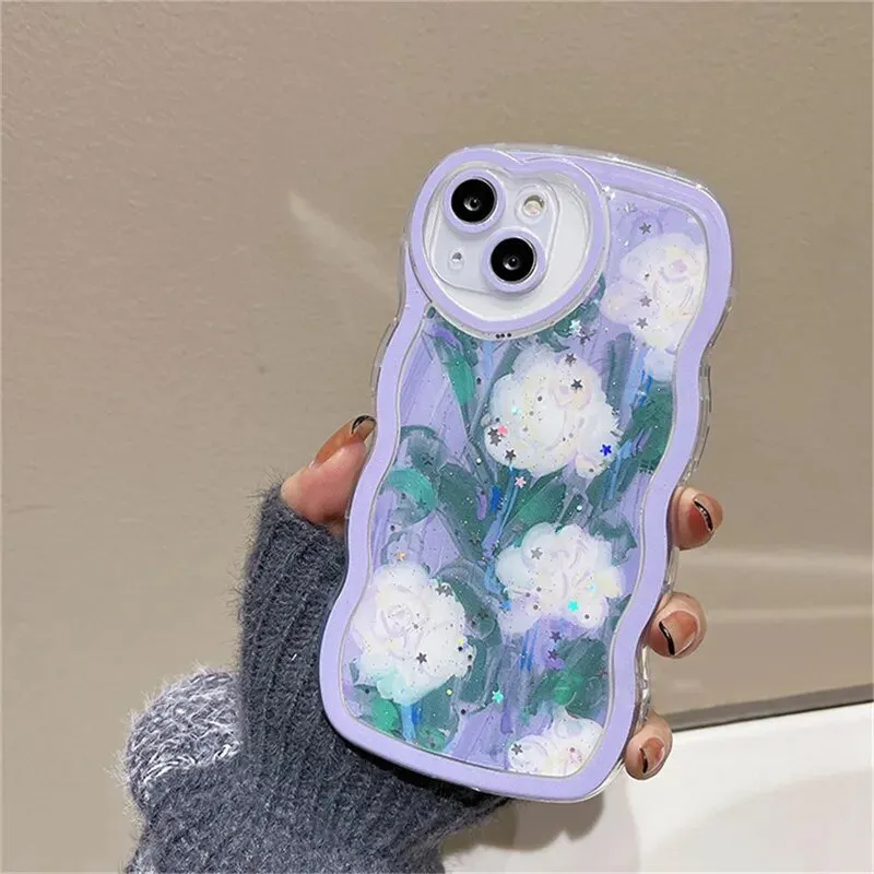 Kawaii Epoxy Glitter Flower iPhone Case with Bracelet
