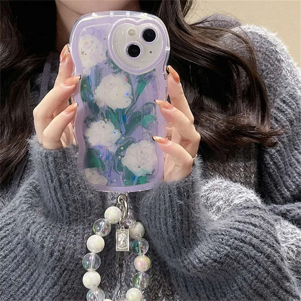Kawaii Epoxy Glitter Flower iPhone Case with Bracelet
