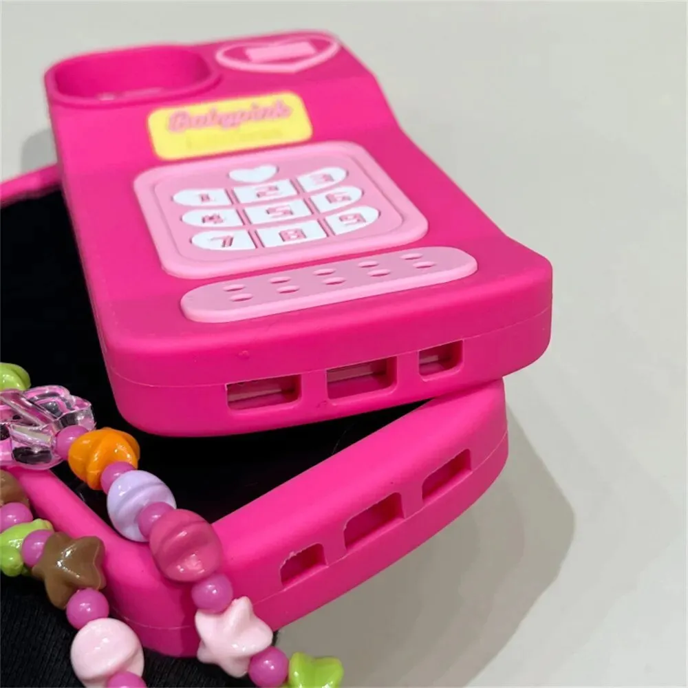 Kawaii Hot Pink Retro iPhone Case with Chain