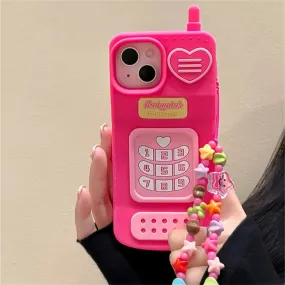 Kawaii Hot Pink Retro iPhone Case with Chain