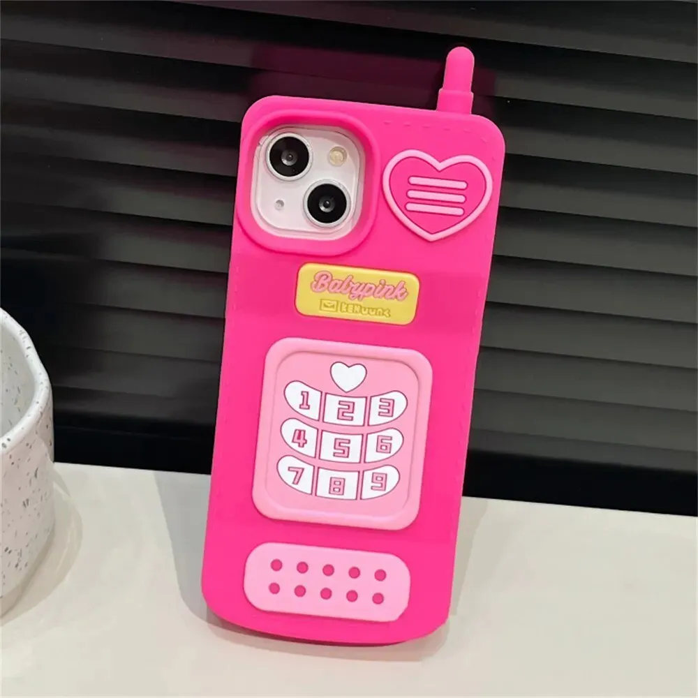 Kawaii Hot Pink Retro iPhone Case with Chain