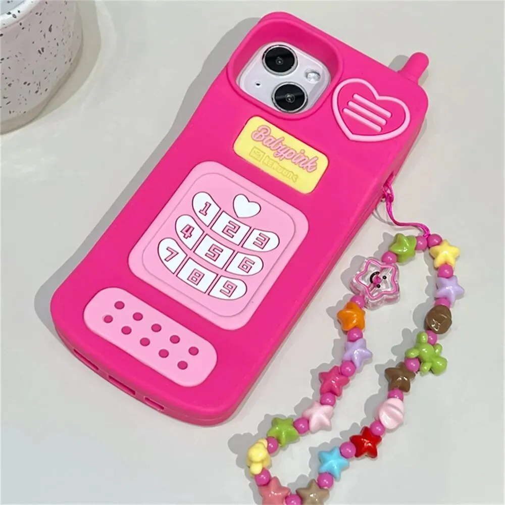 Kawaii Hot Pink Retro iPhone Case with Chain