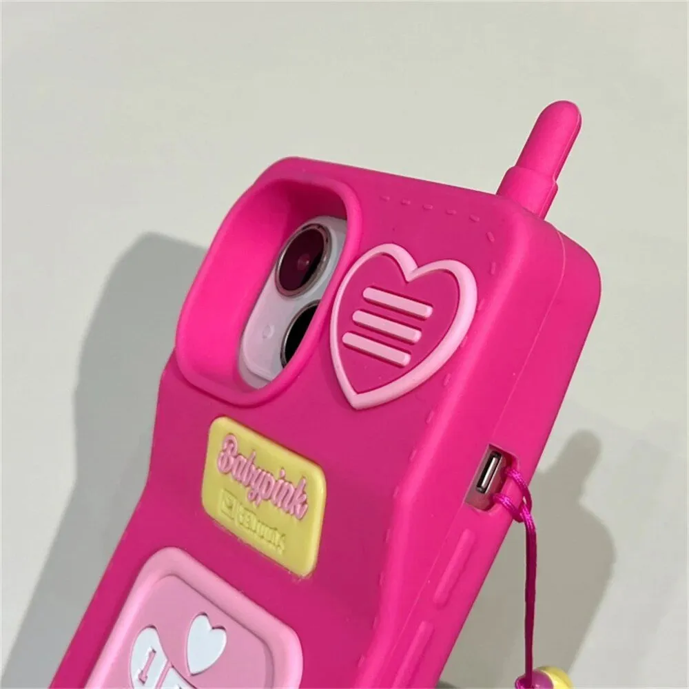 Kawaii Hot Pink Retro iPhone Case with Chain