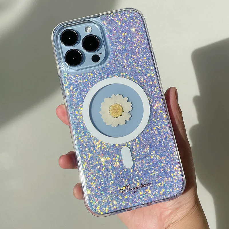 Kingxbar Real Dried Flower Shockproof Glitter Magnetic MagSafe Case Cover