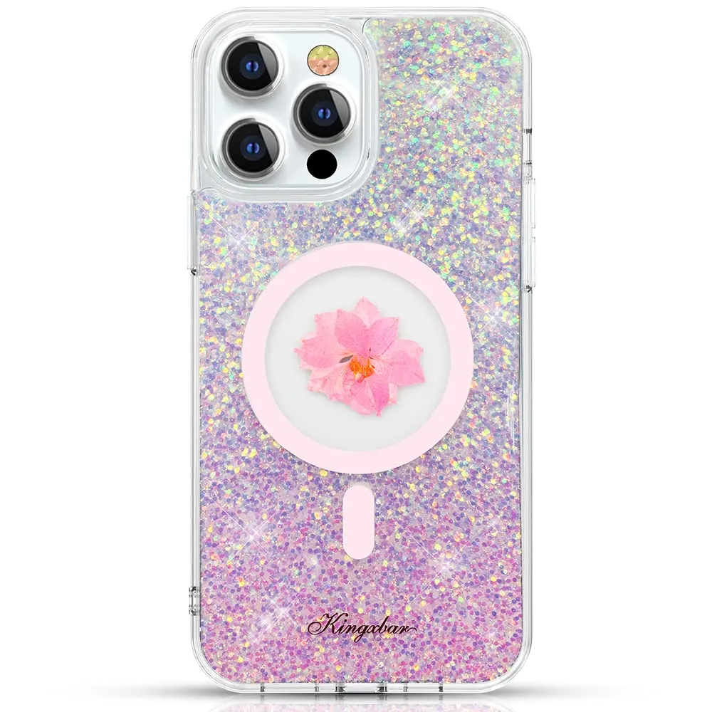 Kingxbar Real Dried Flower Shockproof Glitter Magnetic MagSafe Case Cover