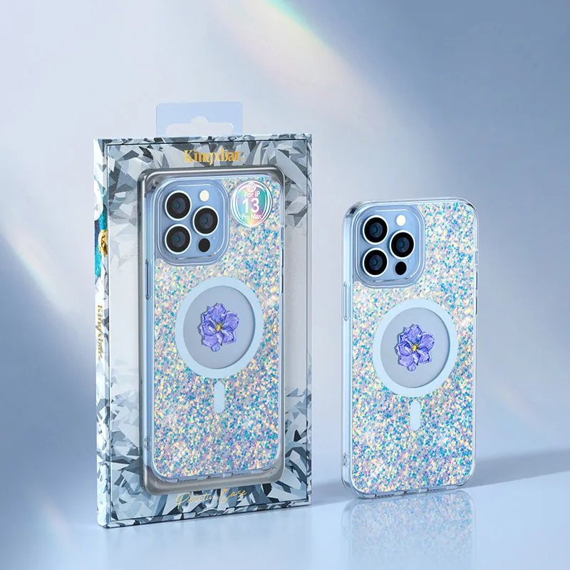 Kingxbar Real Dried Flower Shockproof Glitter Magnetic MagSafe Case Cover