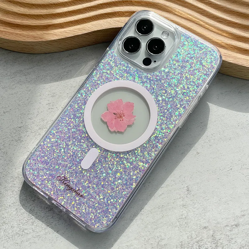 Kingxbar Real Dried Flower Shockproof Glitter Magnetic MagSafe Case Cover