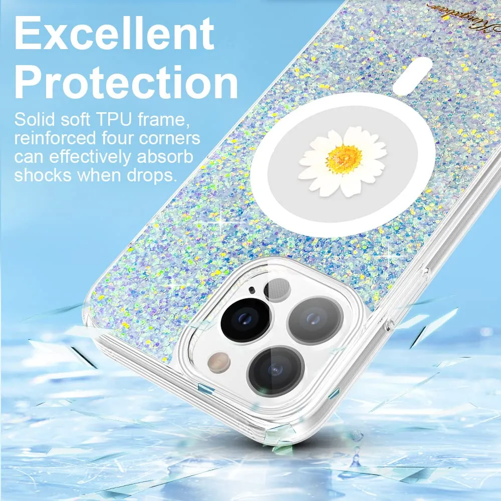 Kingxbar Real Dried Flower Shockproof Glitter Magnetic MagSafe Case Cover
