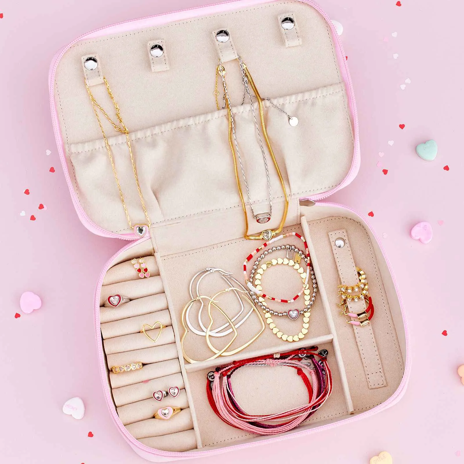 Large Pink Velvet Jewelry Case