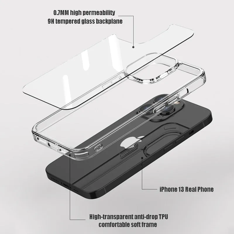 Luxury Tempered Glass Clear Case For iPhone 11 12 13 14 Pro XS Max 13Mini X XR Transparent Hard Case For iPhone 7 8 Plus SE2