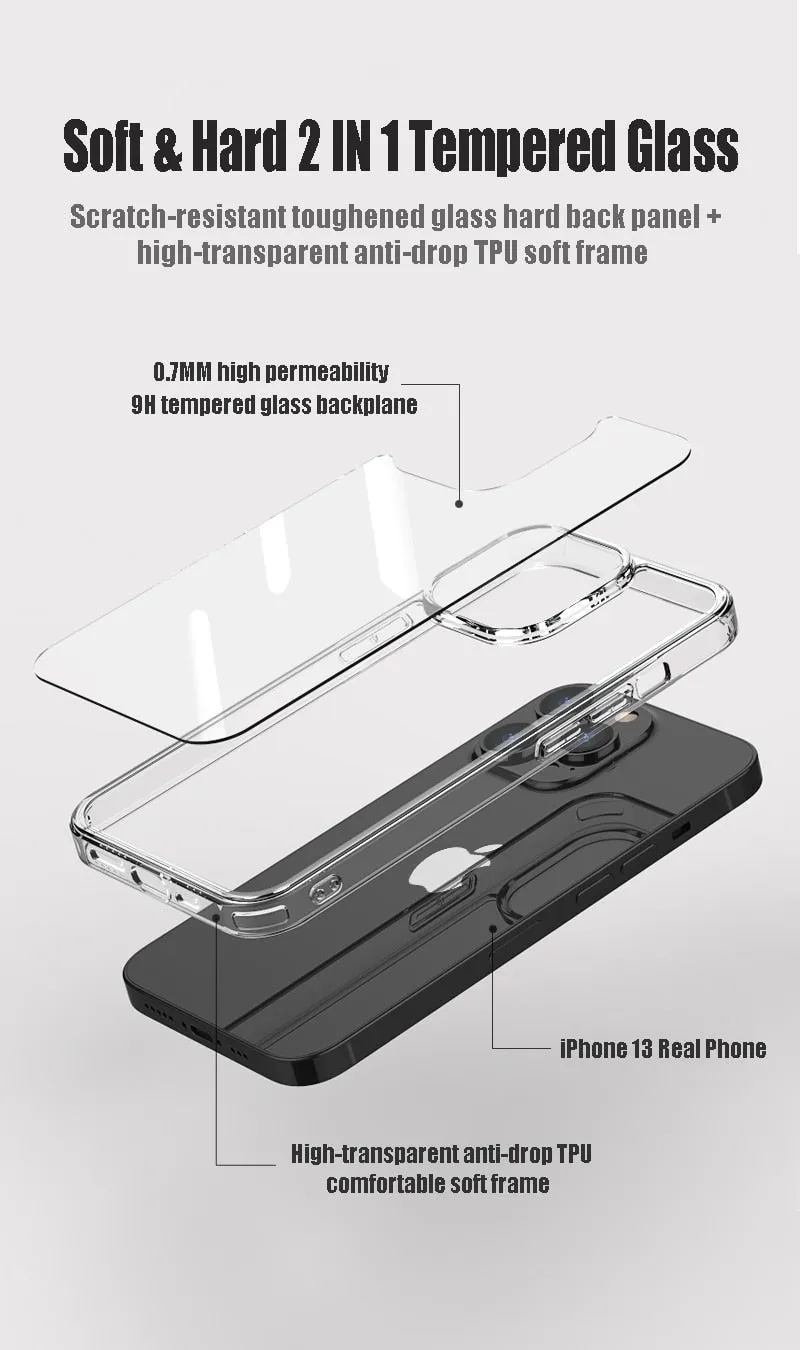 Luxury Tempered Glass Clear Case For iPhone 11 12 13 14 Pro XS Max 13Mini X XR Transparent Hard Case For iPhone 7 8 Plus SE2