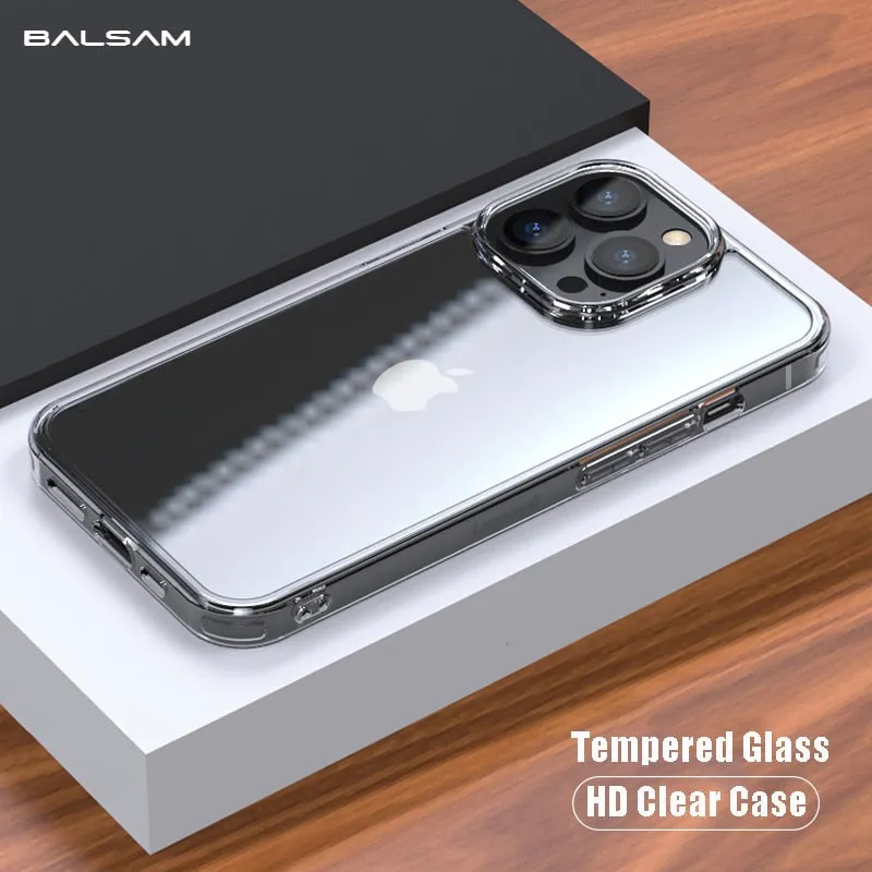 Luxury Tempered Glass Clear Case For iPhone 11 12 13 Pro XS Max 13Mini X XR Transparent Hard Case