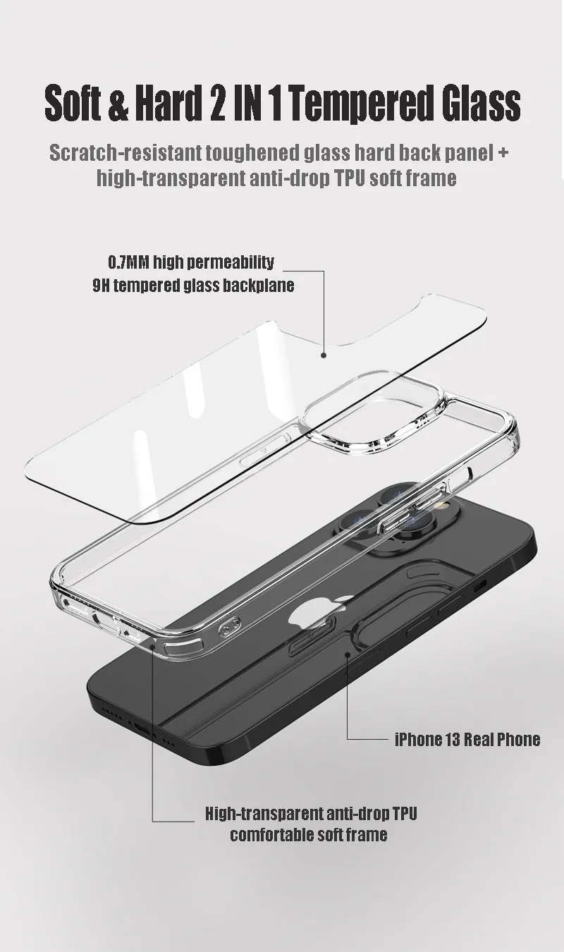 Luxury Tempered Glass Clear Case For iPhone 11 12 13 Pro XS Max 13Mini X XR Transparent Hard Case