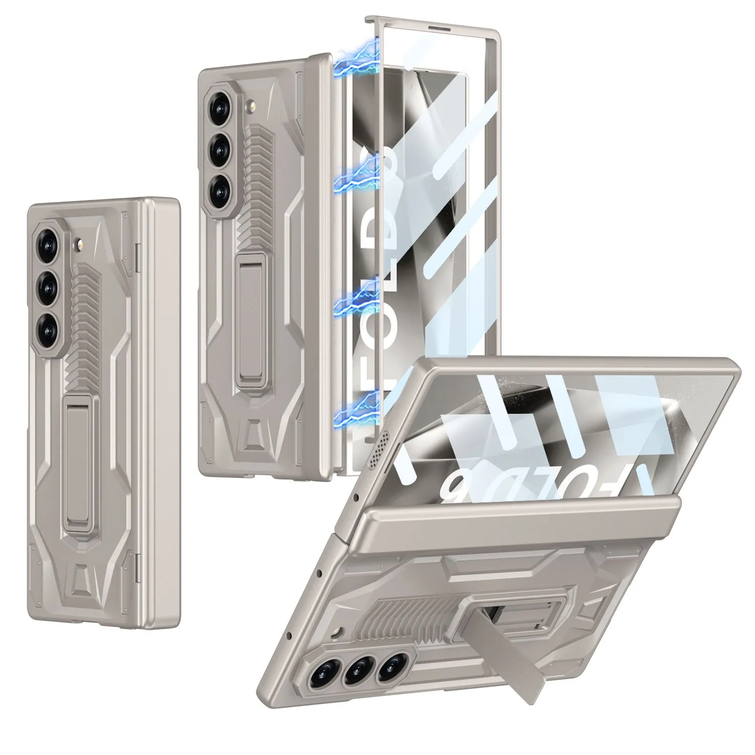 Magnetic Hinge Hard PC Armor Bracket Phone Case With HD Glass Screen For Samsung Galaxy Z Fold 6