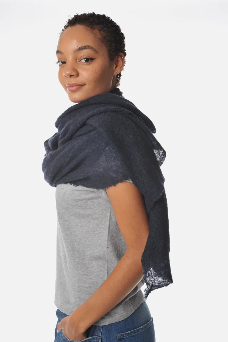 Navy Melange Barre Knit Cashmere Stole