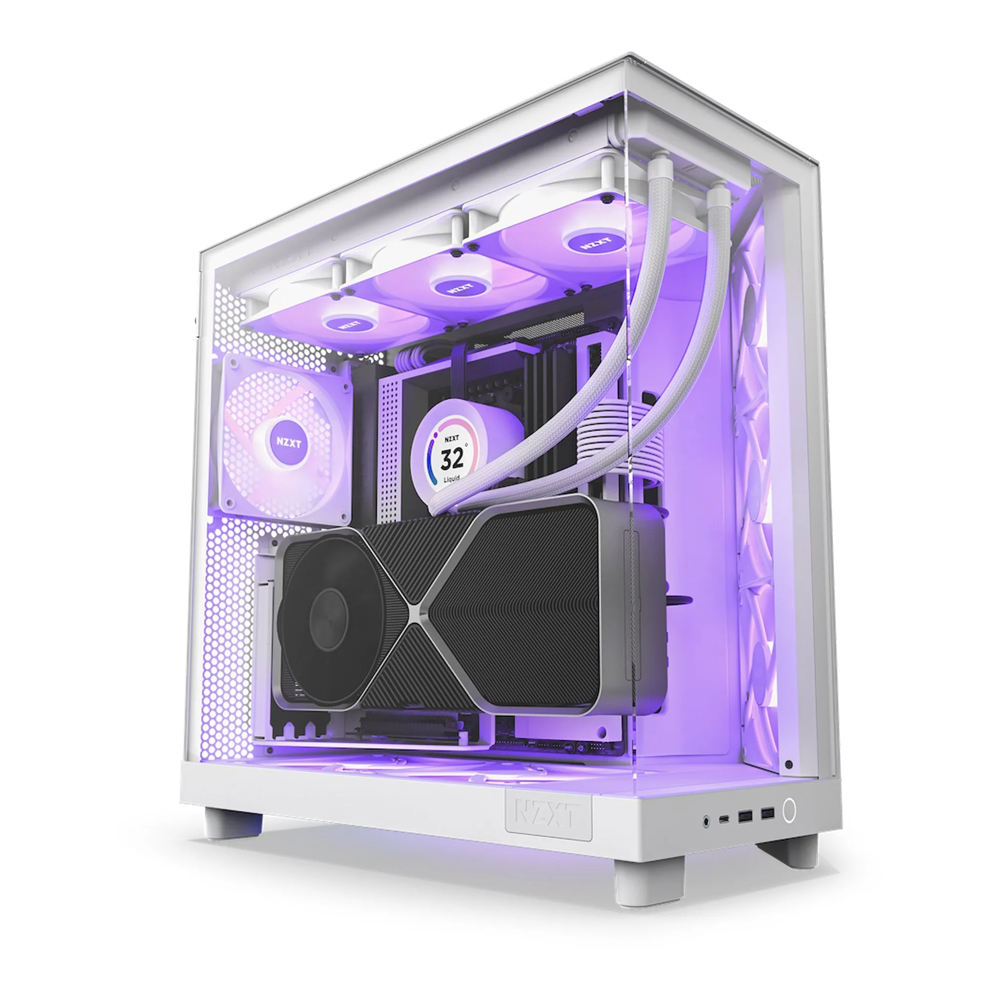 NZXT CC-H61FW-R1 H6 Flow RGB Mid-Tower Dual-Chamber Airflow ATX Case - White