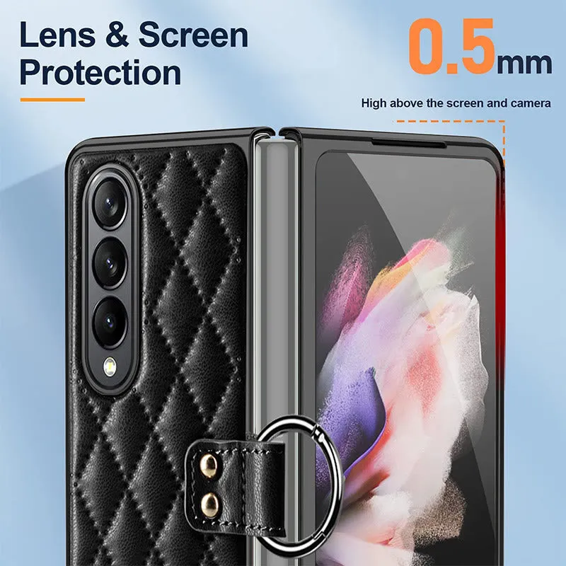 Phone Case For Galaxy Fold 4 Quilted Rhombic Ring Protective Case