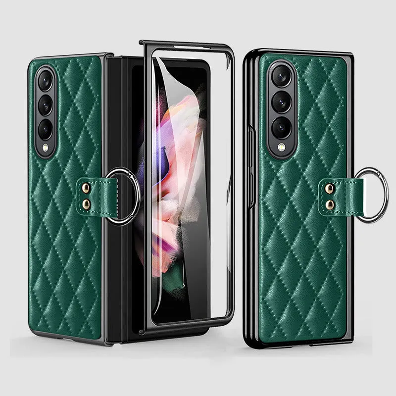 Phone Case For Galaxy Fold 4 Quilted Rhombic Ring Protective Case
