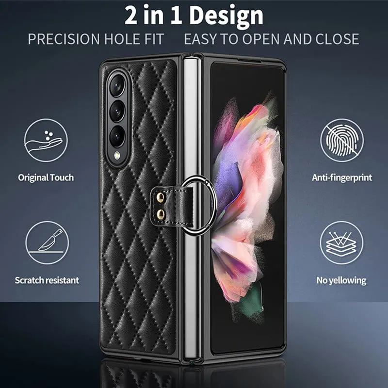 Phone Case For Galaxy Fold 4 Quilted Rhombic Ring Protective Case