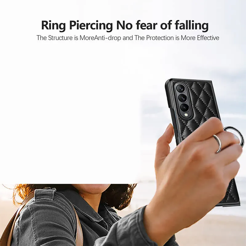 Phone Case For Galaxy Fold 4 Quilted Rhombic Ring Protective Case