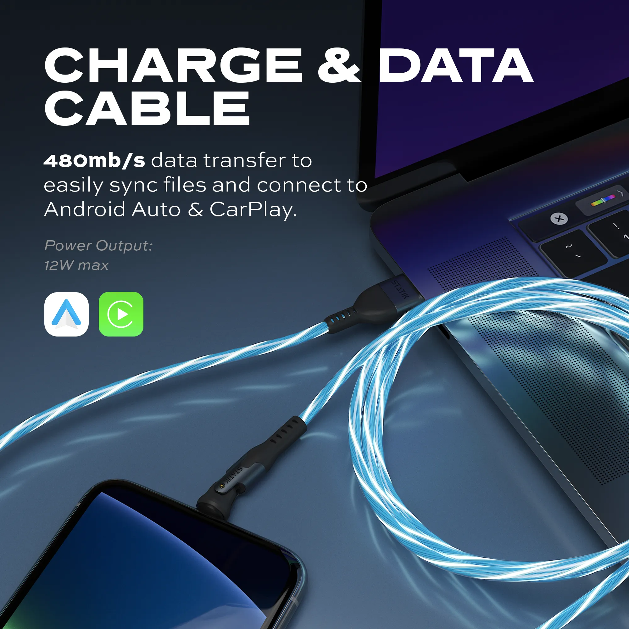 PowerPivot™ GloBright | USB-A to USB-C or Lightning | Data & Charge