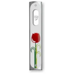 Red Tulip Flower Designer Mezuzah 6" by KFIR Judaica Made in ISRAEL Kosher $50 Parchment Included