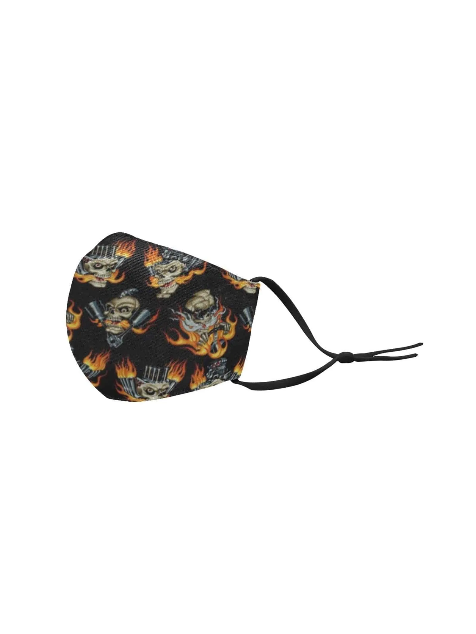 REUSABLE FACE MASKS WITH FILTERS - FLAMING SKULLS & PISTONS