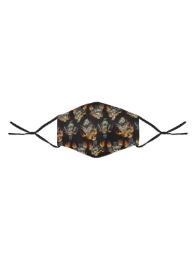 REUSABLE FACE MASKS WITH FILTERS - FLAMING SKULLS & PISTONS