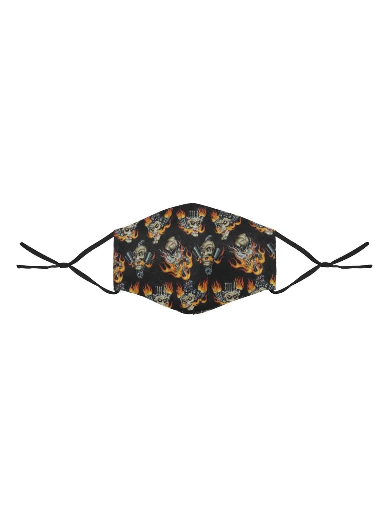 REUSABLE FACE MASKS WITH FILTERS - FLAMING SKULLS & PISTONS