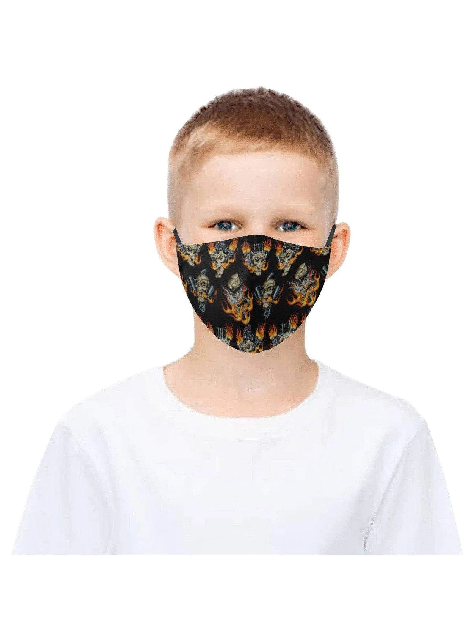 REUSABLE FACE MASKS WITH FILTERS - FLAMING SKULLS & PISTONS