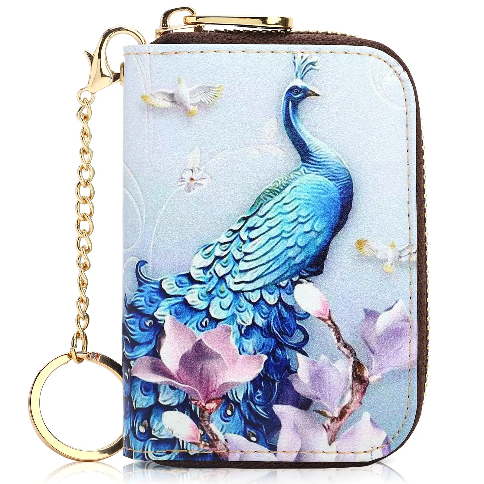 RFID Credit Card Holder Wallets for Women Leather Zipper Card Case for Ladie