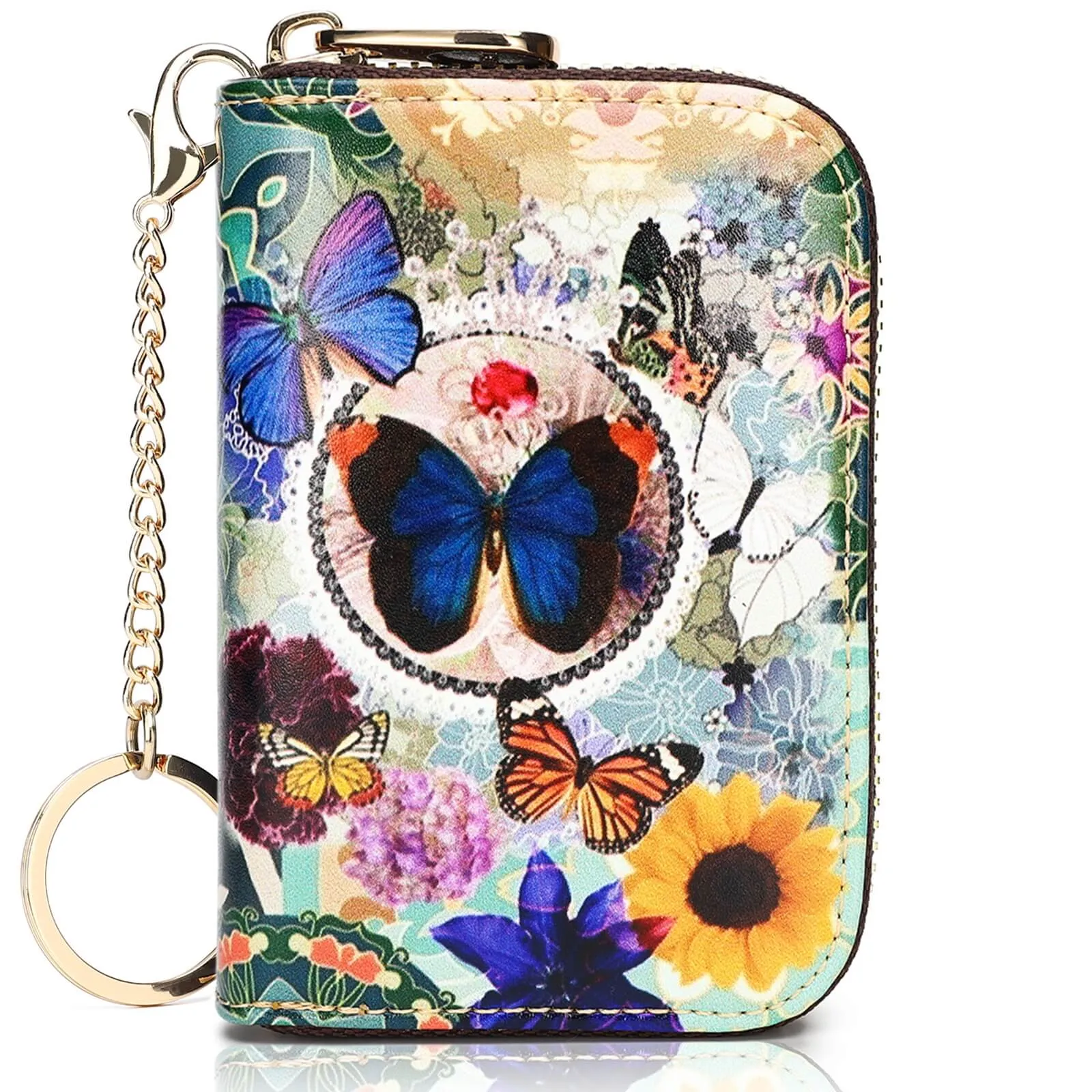 RFID Credit Card Holder Wallets for Women Leather Zipper Card Case for Ladie